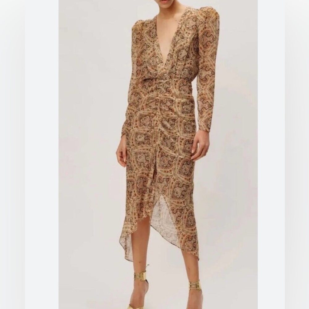 Ronny Kobo Astrid Silk Ruched Paisley Dress NWT